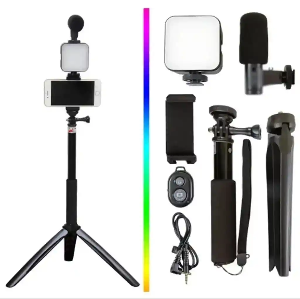 Kit Streaming Selfie Tripode Microfono Y Luz Ay-49z Nuevo