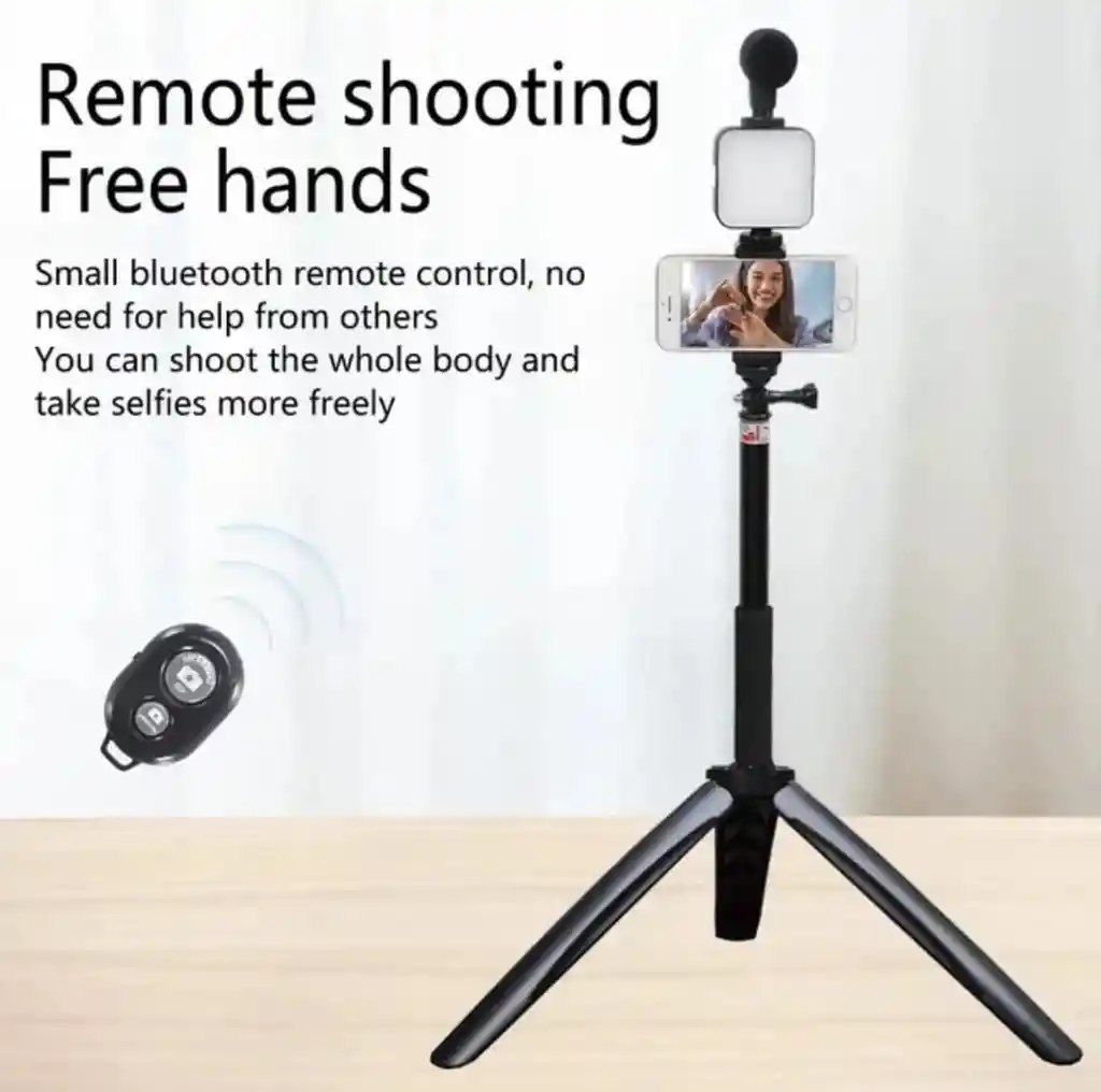 Kit Streaming Selfie Tripode Microfono Y Luz Ay-49z Nuevo
