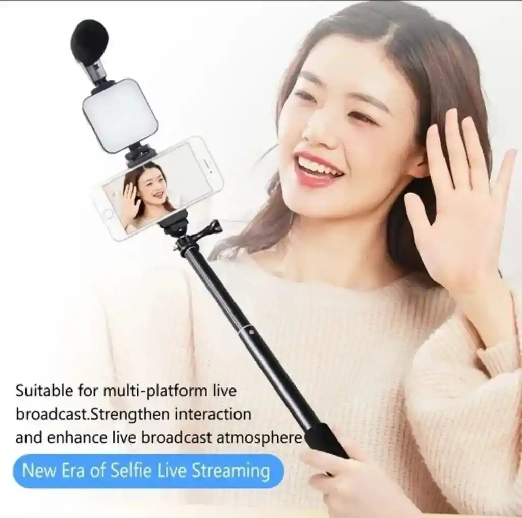 Kit Streaming Selfie Tripode Microfono Y Luz Ay-49z Nuevo