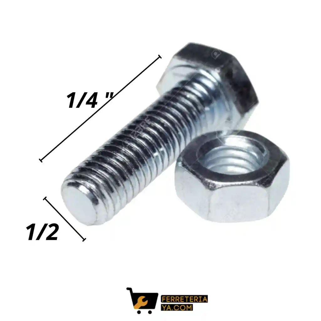 Tornillo Cabeza Hexagonal 1/4 X 1/2 + Tuerca X 10 Und