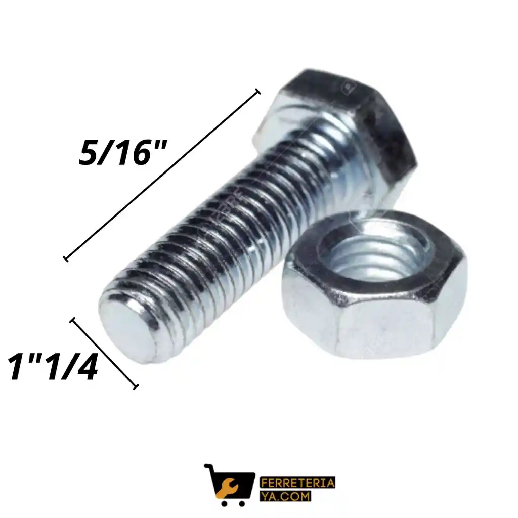 Tornillo Cabeza Hexagonal 5/16 X 1"1/4 + Tuerca X 10 Und