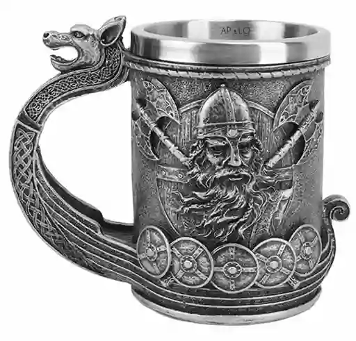 Vaso Taza Mug Vikingo Medieval Mango De Dragón Coleccionable