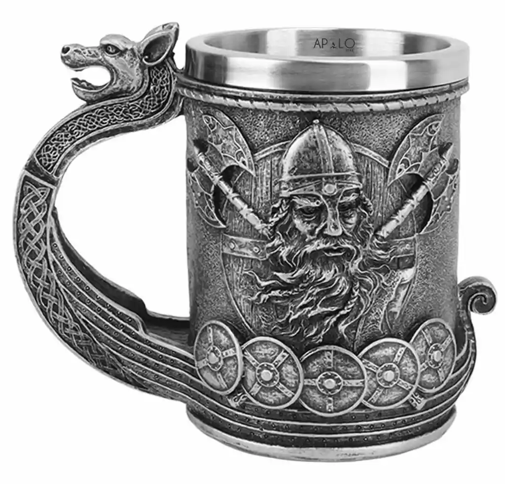 Vaso Taza Mug Vikingo Medieval Mango De Dragón Coleccionable