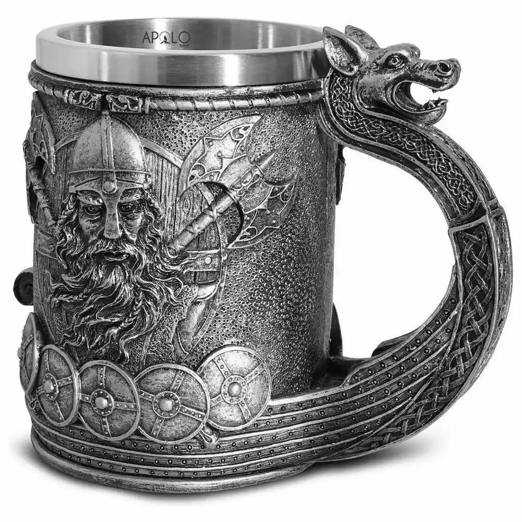 Vaso Taza Mug Vikingo Medieval Mango De Dragón Coleccionable