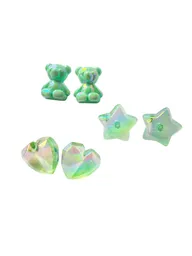 Set De Tres Aretes Osito - Corazon - Estrella Verde Tornasol