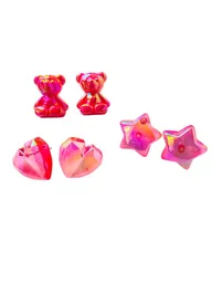 Set De Tres Aretes Osito - Corazon - Estrella Rosa Intenso Tornasol
