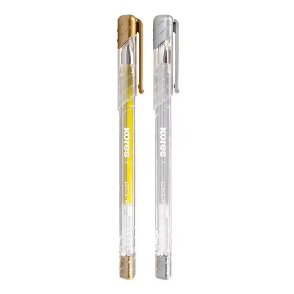 2 Bolígrafos De Gel Metálizados Dorado Y Plateado