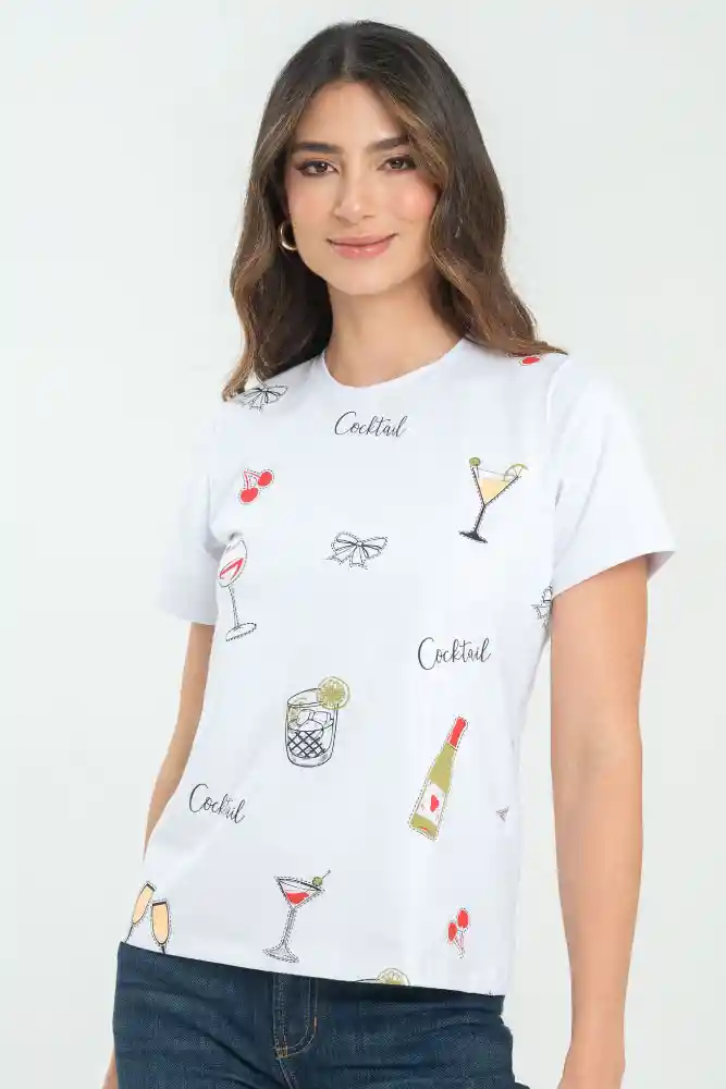 Camiseta Cocktail Color Blanco Talla M