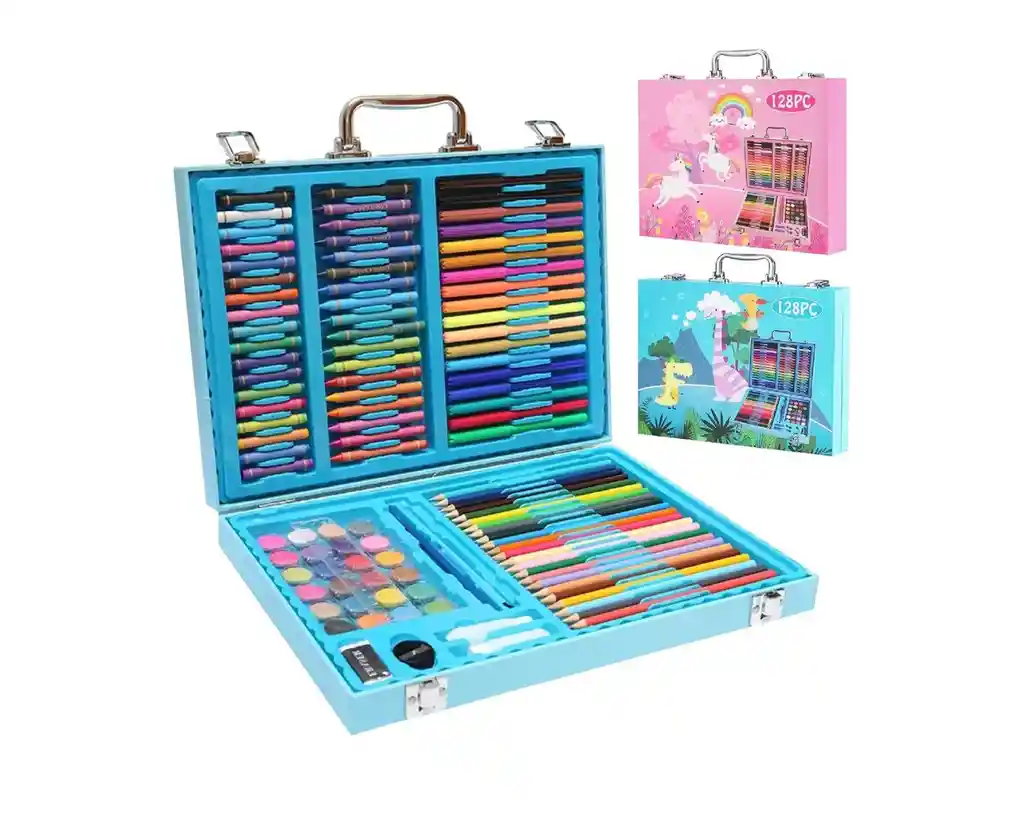 Set De Arte Y Dibujo Para Niños De 128 Piezas Rosa