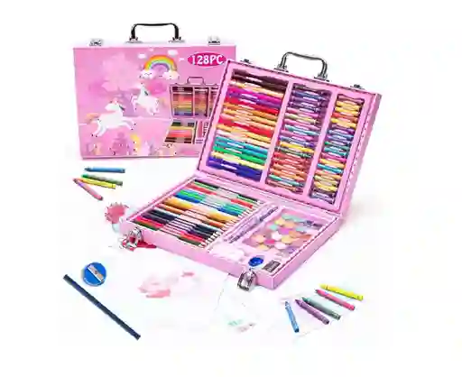 Set De Arte Y Dibujo Para Niños De 128 Piezas Rosa