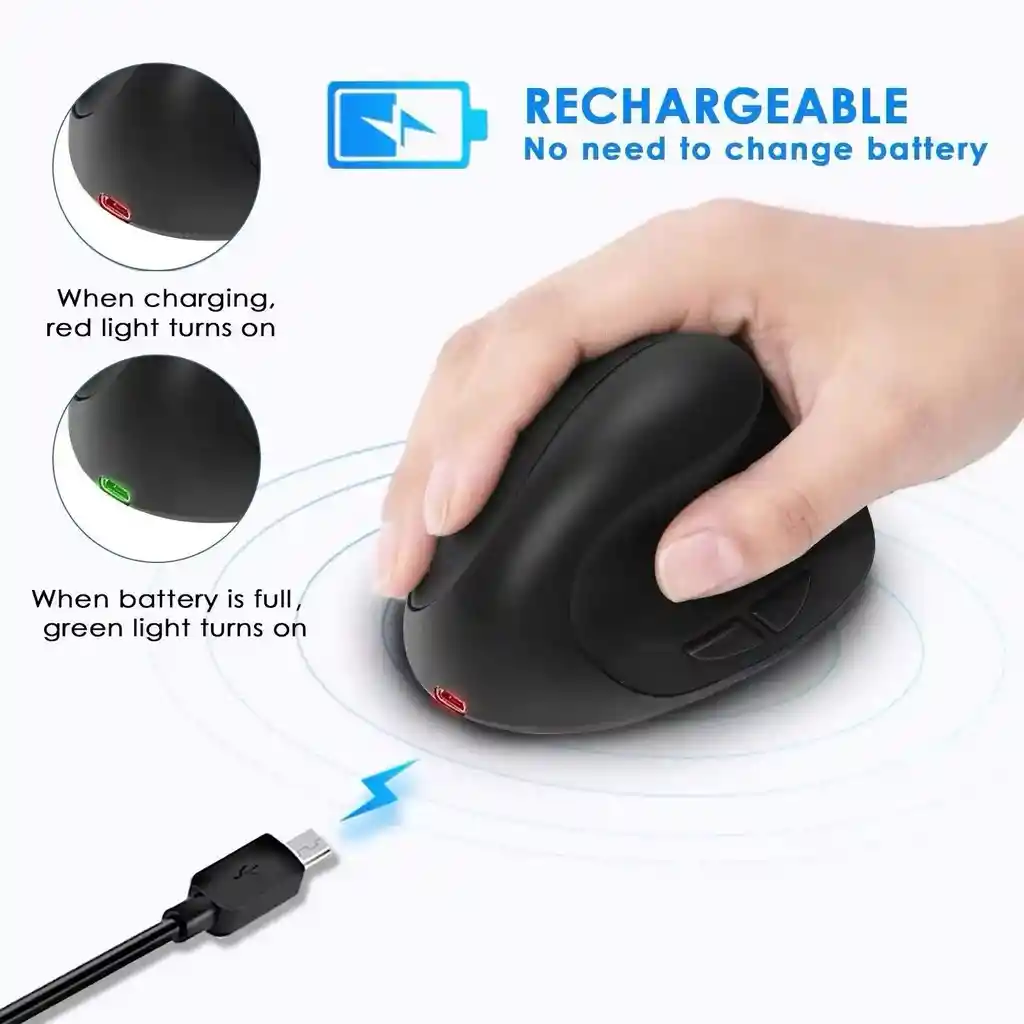 Mouse Inalambrico Vertical Recargable Negro