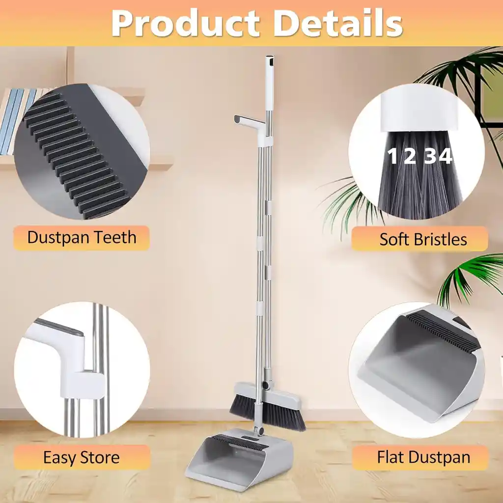 Set De Escoba Y Recogedor 3 En 1 Con Mango Largo