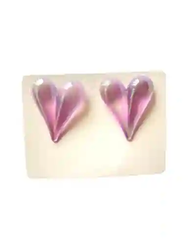 Arete Tipo Topo Corazon Acrilico Corazon Lila