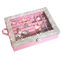Joyero De Diamante Brillos Diseño Retangular Con Tapa Trasparente