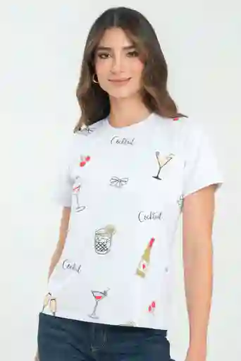 Camiseta Cocktail Color Blanco Talla Xs