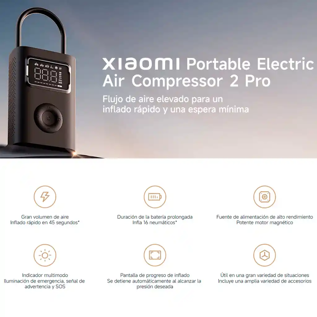 Xiaomi Portable Electric Air Compresor 2 Pro, Inflado Rápido