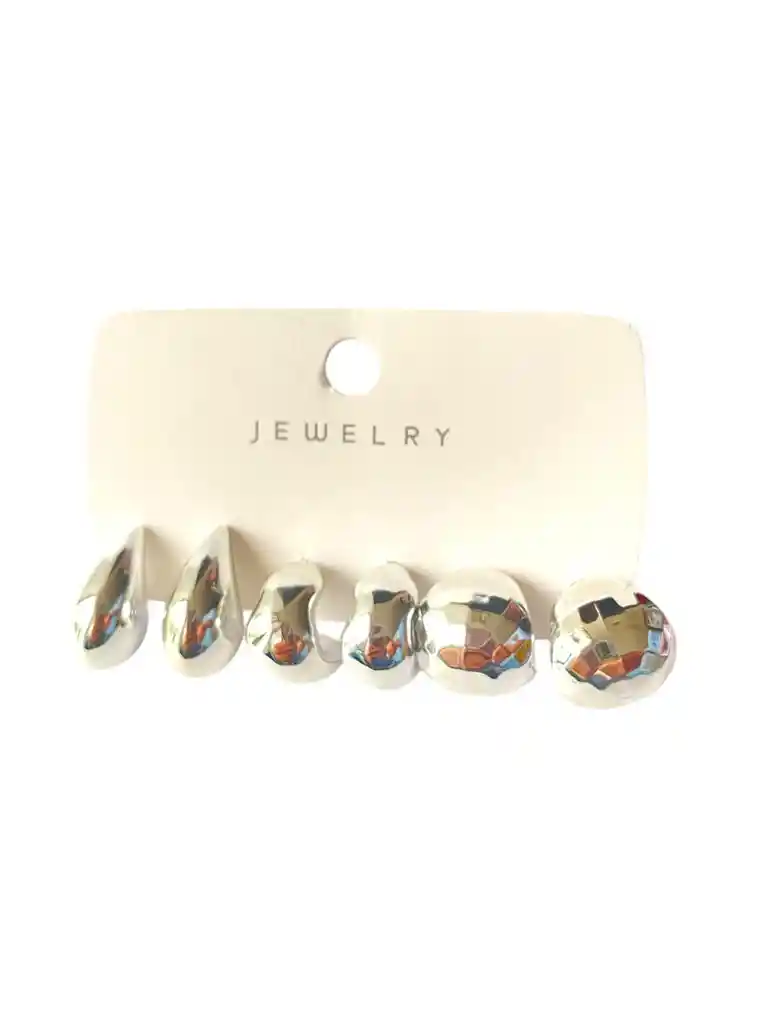Set De Tres Candongas Nube Chunky, Entorchada Chuncky Y Gota Plateada