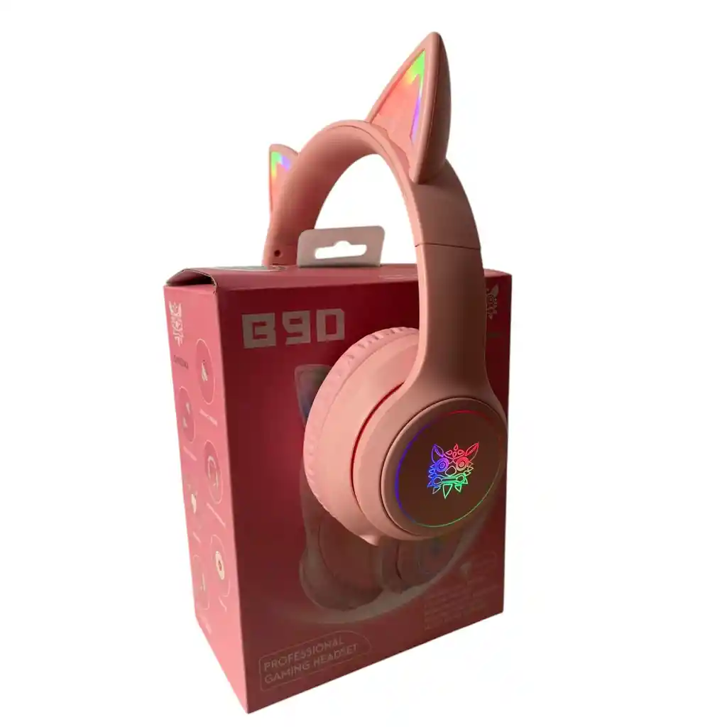 Auriculares Gamer Inalámbricos Onikuma B90 Rosa Con Luz Led