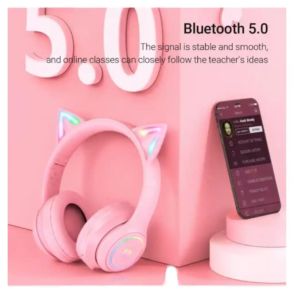 Auriculares Gamer Inalámbricos Onikuma B90 Rosa Con Luz Led