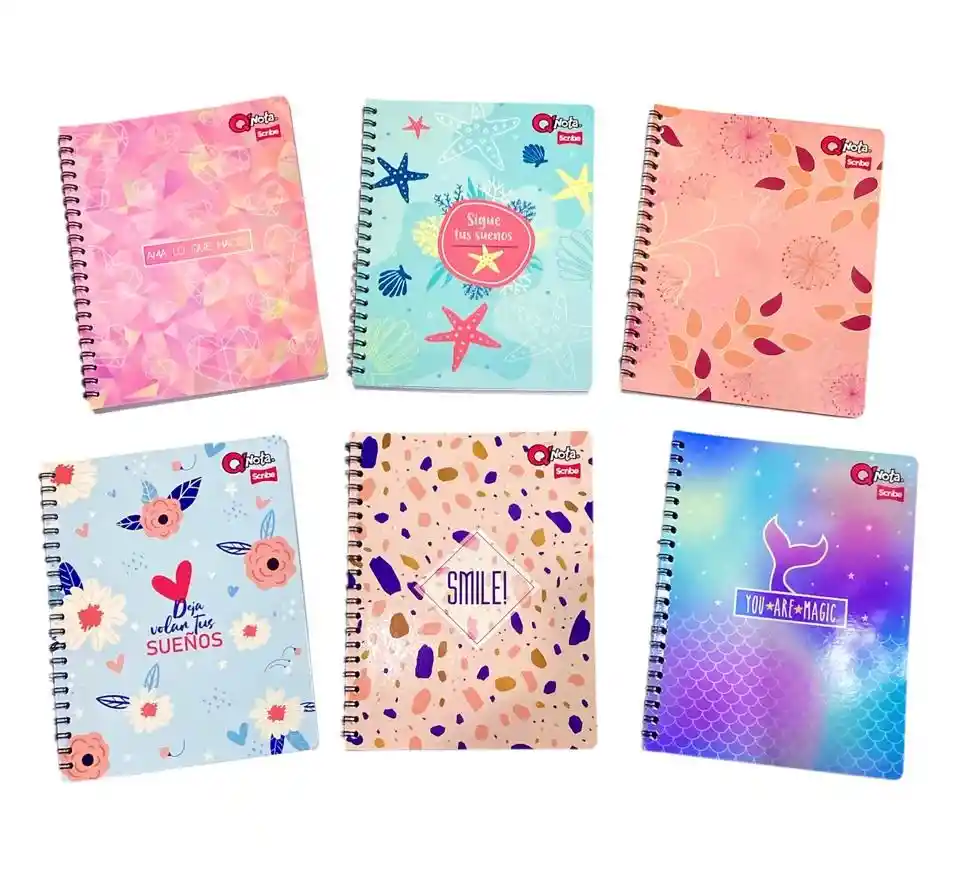 Cuaderno Argollado 80 Hojas Cuadriculado Qnota Scribe Diseños Surtidos Para Mujer