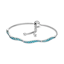 Pulsera Brazalete Pandora Deslizante Azul Ondulada 599436c01 Plata 925 - 18cm
