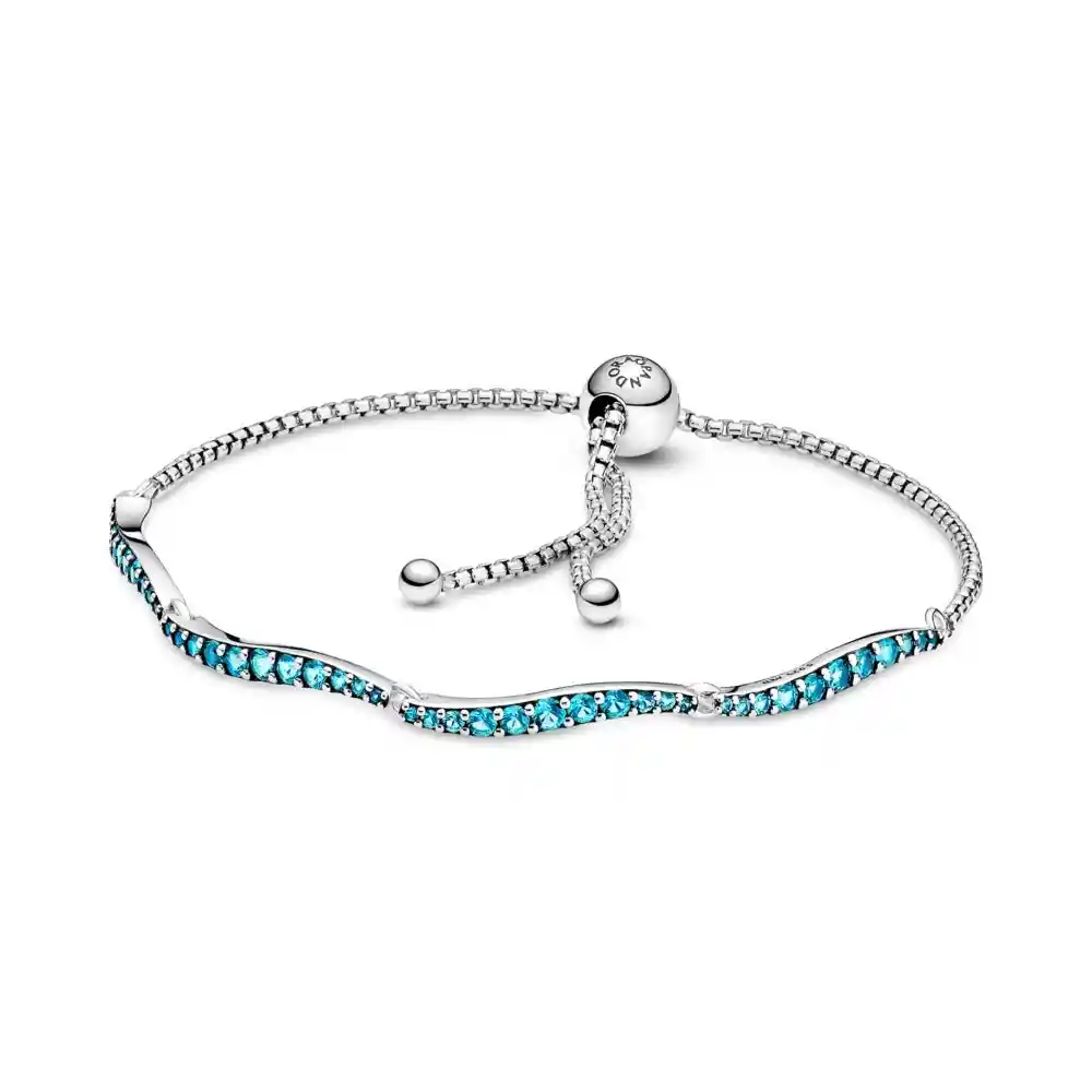 Pulsera Brazalete Pandora Deslizante Azul Ondulada 599436c01 Plata 925 - 18cm