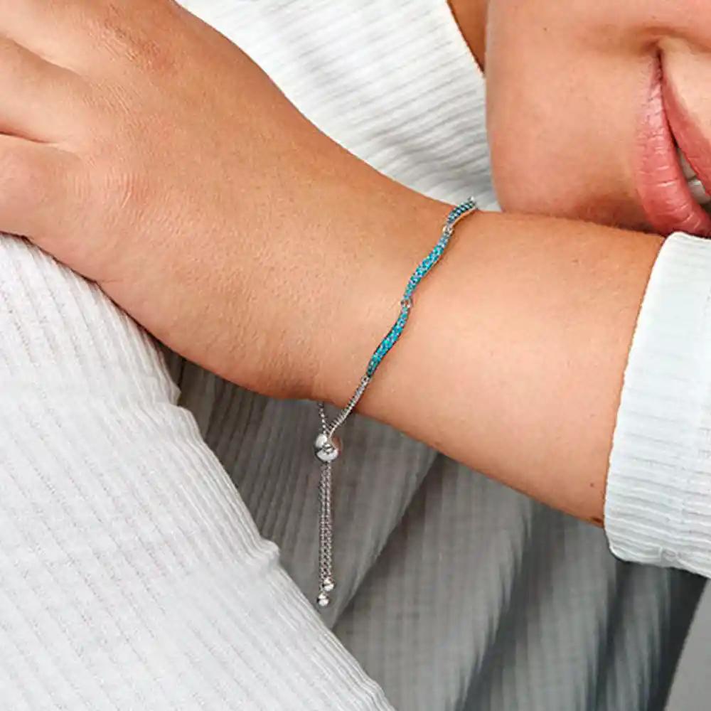 Pulsera Brazalete Pandora Deslizante Azul Ondulada 599436c01 Plata 925 - 18cm
