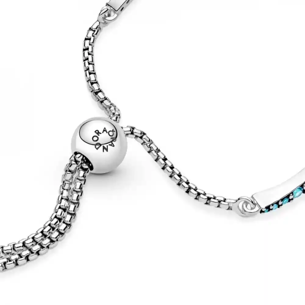 Pulsera Brazalete Pandora Deslizante Azul Ondulada 599436c01 Plata 925 - 18cm