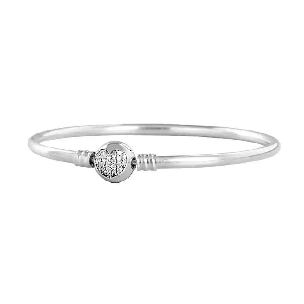 Pulsera Brazalete Pandora Con Cierre Corazón Brillante 590743cz Plata 925 - 18cm