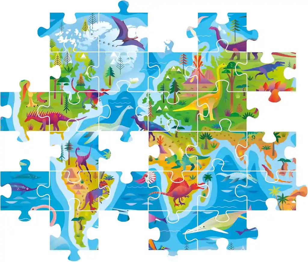 Rompecabezas 180 Piezas Mapa Ilustrado De Dinosaurios Niños