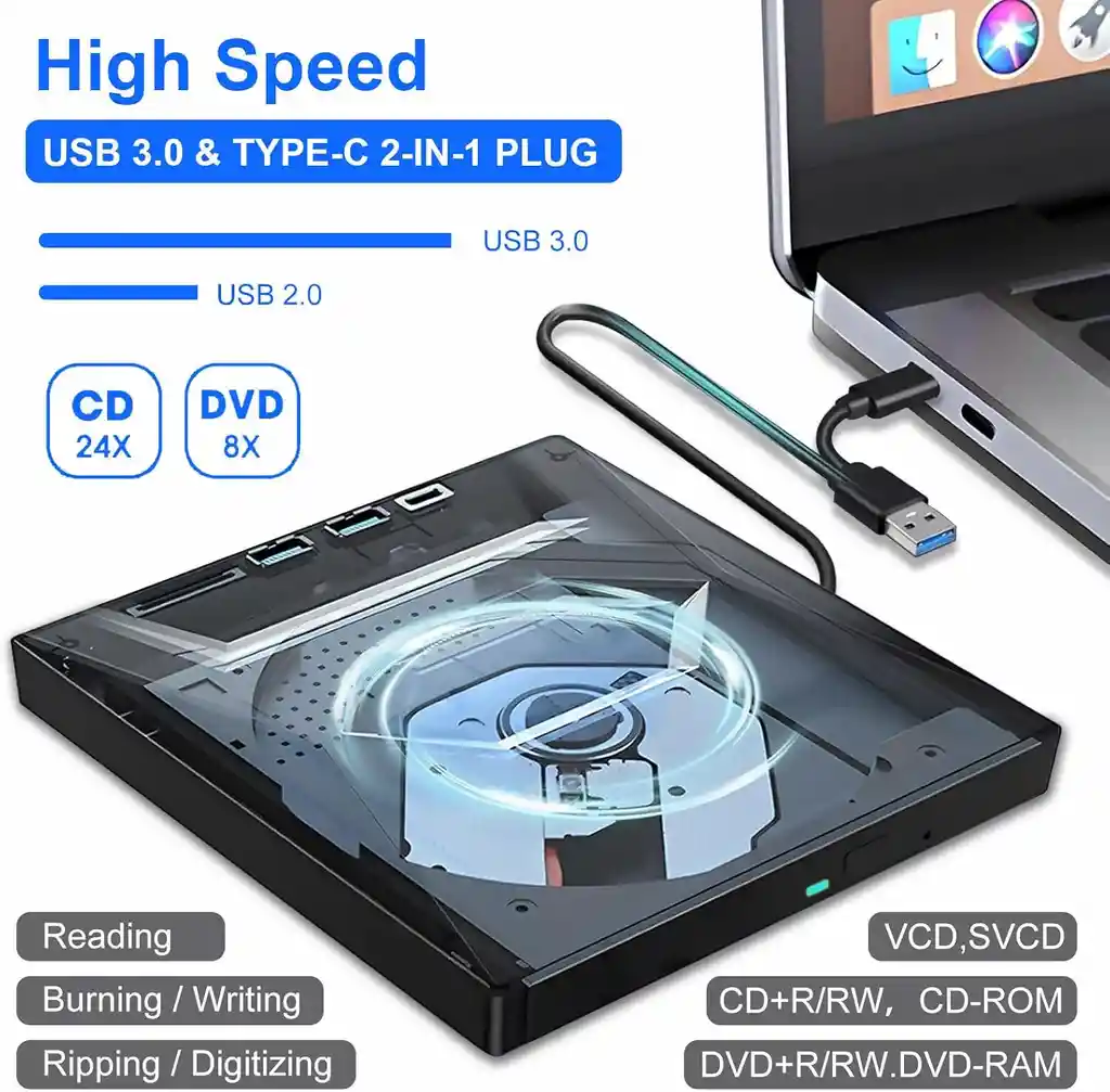 Unidad Quemadora Externa 5 En 1 Cd, Dvd-rw Sd Usb C Portable