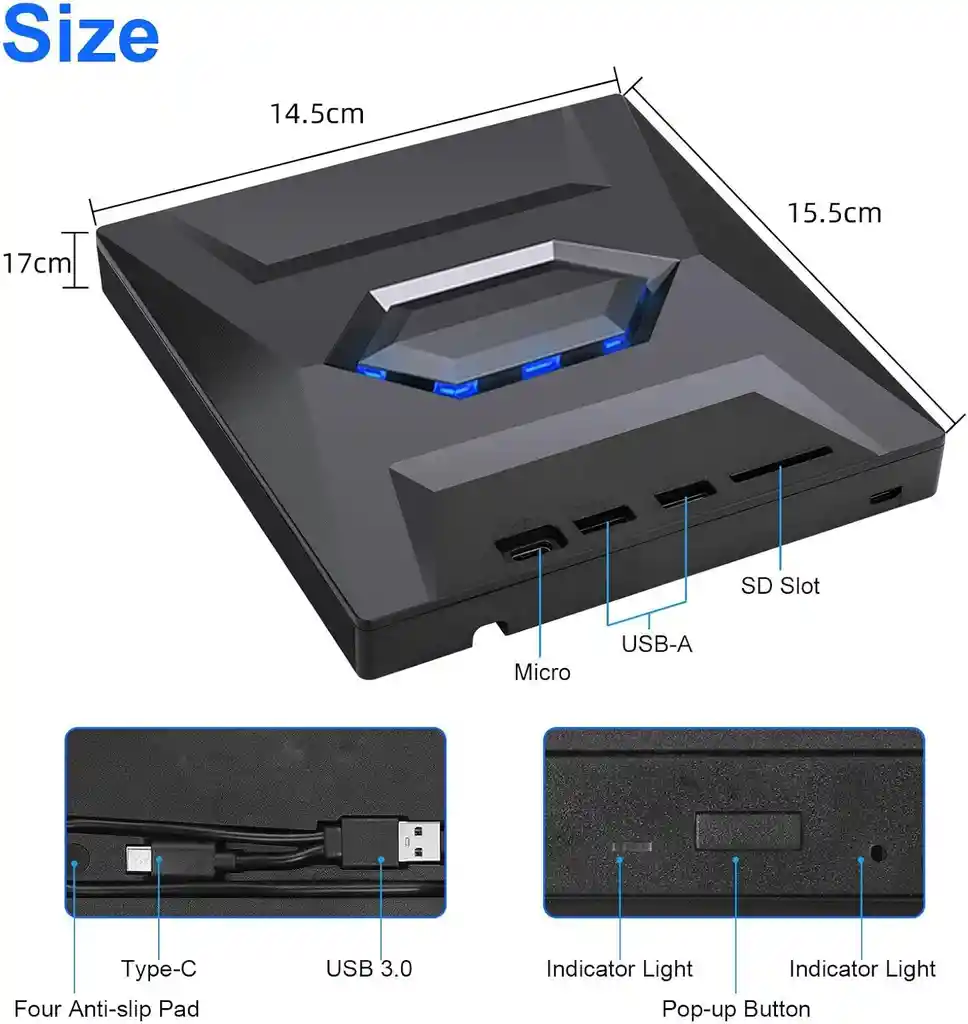 Unidad Quemadora Externa 5 En 1 Cd, Dvd-rw Sd Usb C Portable