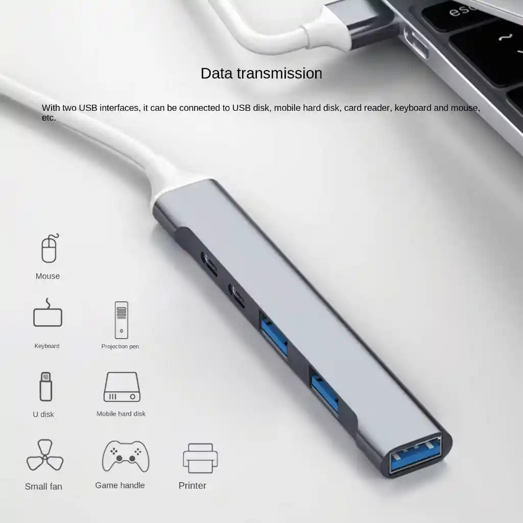 Hub Usb Tipo C | 5 En 1 | Multipuerto De Tipo C A Usb Y Tipo C