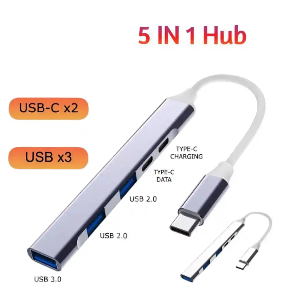 Hub Usb Tipo C | 5 En 1 | Multipuerto De Tipo C A Usb Y Tipo C