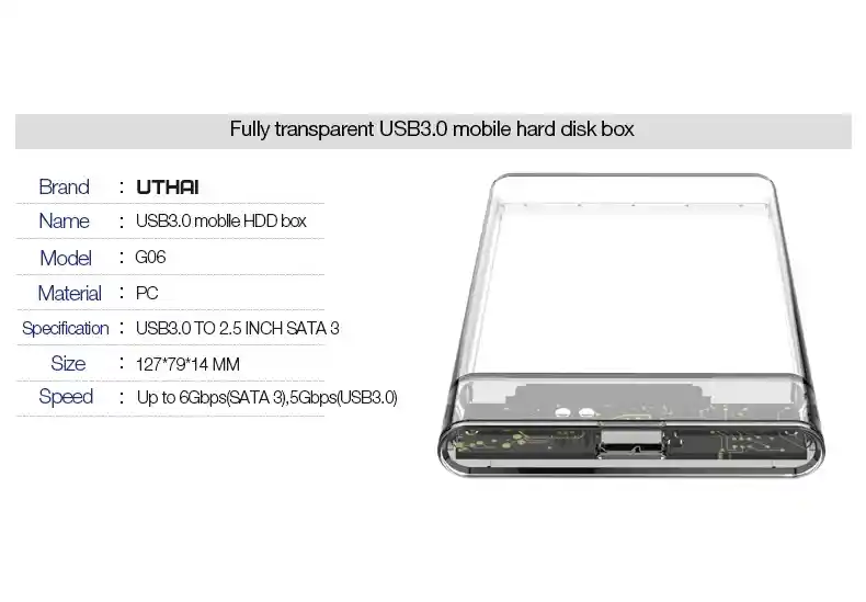 Caja Externa Disco Hdd O Ssd Sata 2.5 A Usb 3.0 Transparente