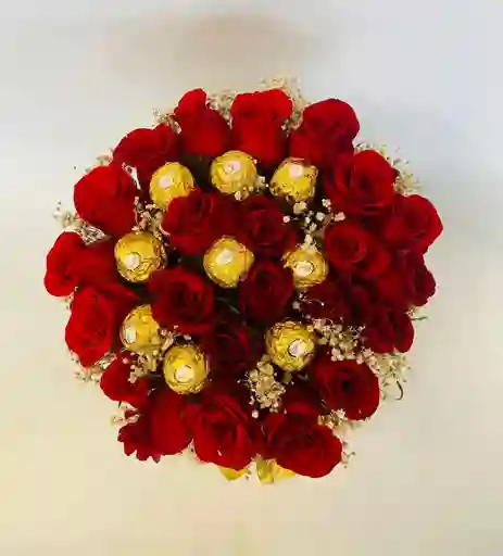 Arreglo Rosa Con Chocolates Ferrero