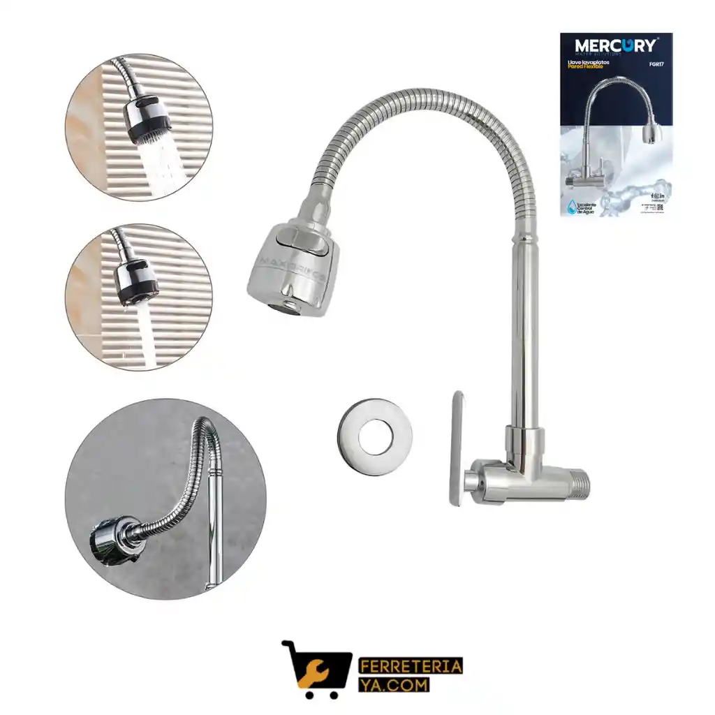 Mezclador Lavaplatos Flexible Sencillo De Pared Mercury