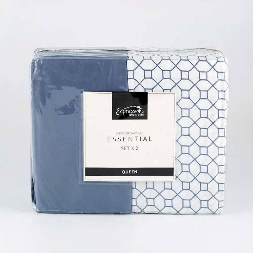 Juego Sabanas Expressions Set Basic Queen Azul 2 Ud 100% Poliester