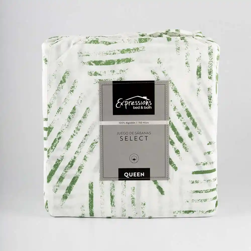 Juego Sabanas Expressions Geometric 150h Queen Verde 100% Algodon