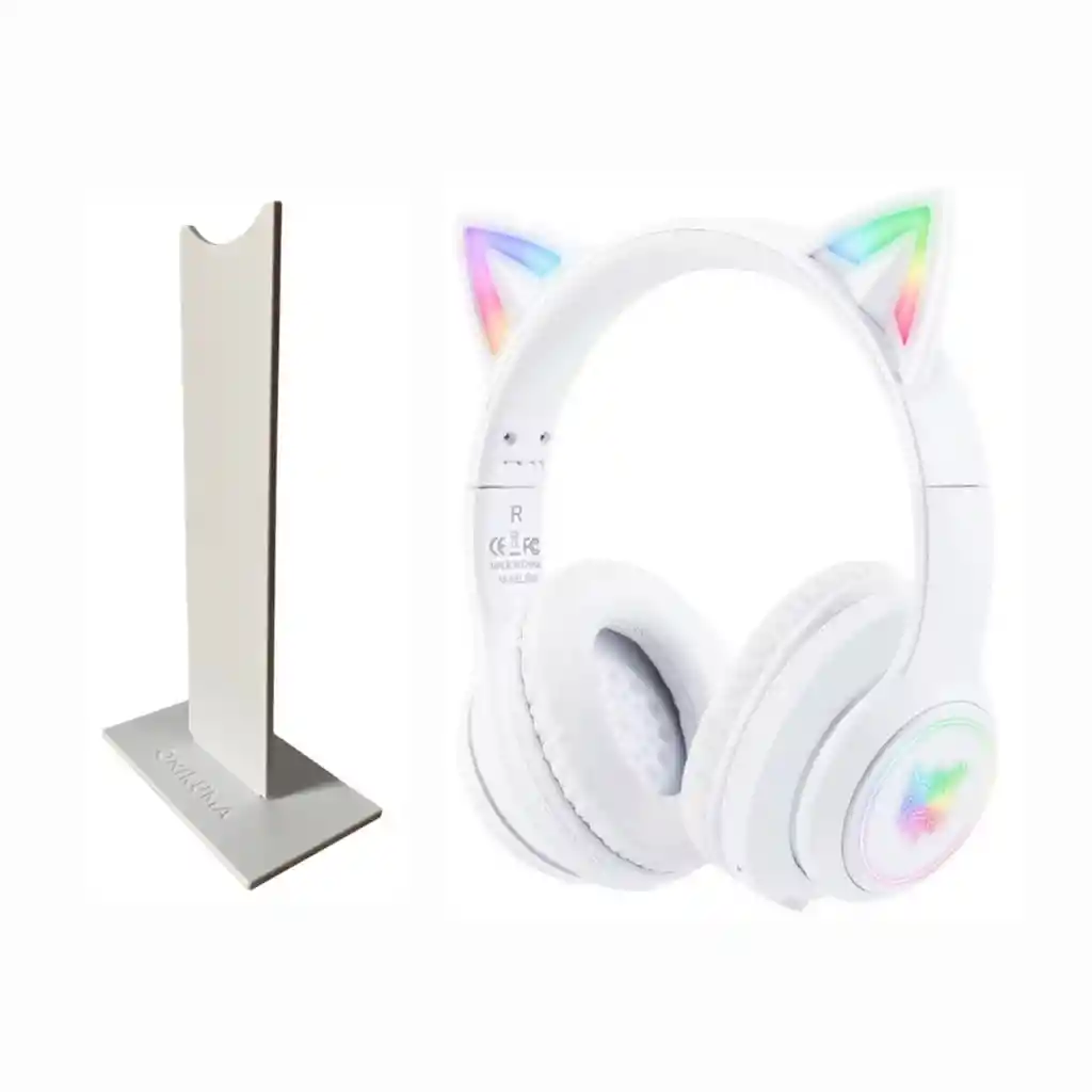 Audífonos Inalámbricos De Gato B90 Luz Rgb + Base Blanca Onikuma