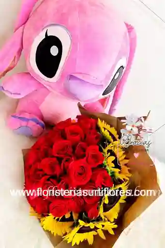 Stich Con Ramillete Rosas Y Girasol