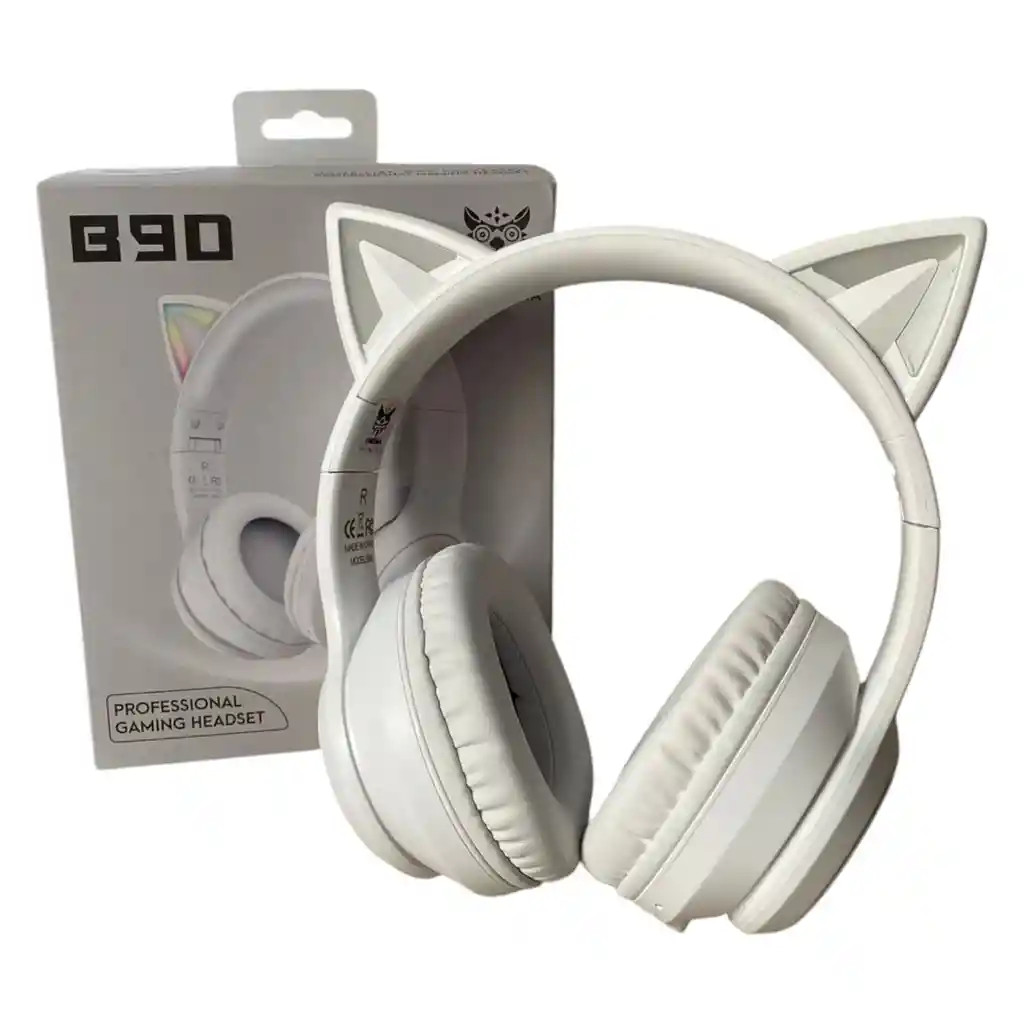 Audífonos Inalámbricos De Gato B90 Luz Rgb + Base Blanca Onikuma