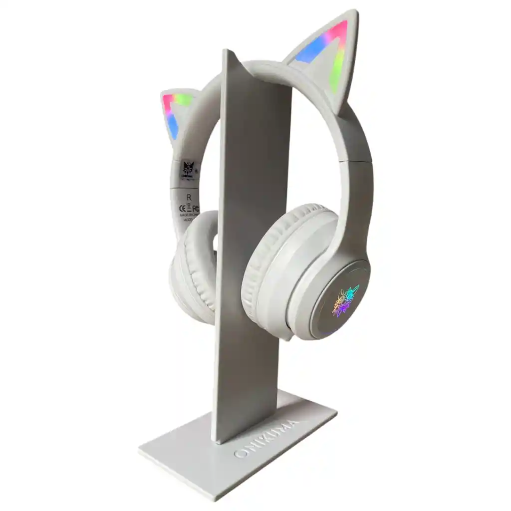 Audífonos Inalámbricos De Gato B90 Luz Rgb + Base Blanca Onikuma