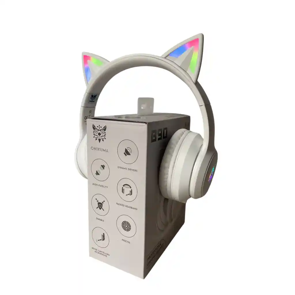 Audífonos Inalámbricos De Gato B90 Luz Rgb + Base Blanca Onikuma