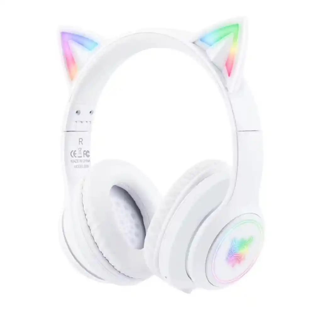 Audífonos Inalámbricos De Gato B90 Luz Rgb + Base Blanca Onikuma