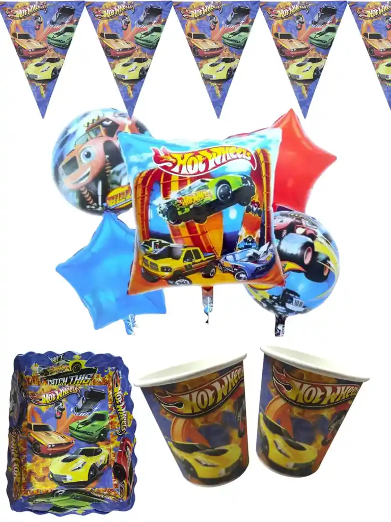 Kit Fiesta Hotwheels Carro Carrera Decoración Cumpleaños Celebración