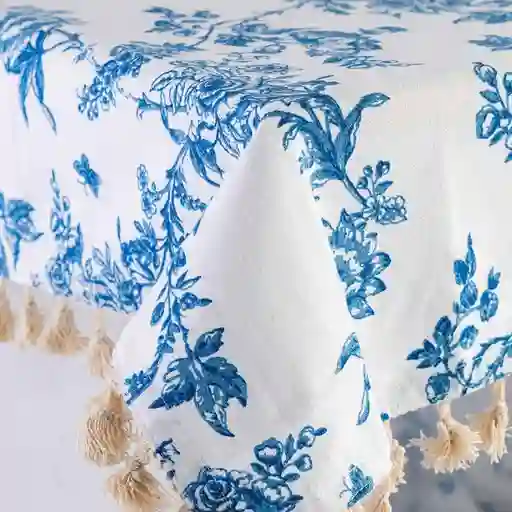 Mantel Expressions Flora 150x210cm Azul Algodon