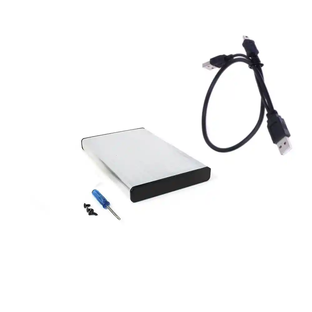 Caja Externa Para Hdd Ssd Sata 2.5 Pulgadas Usb 2.0 Aluminio Plateado