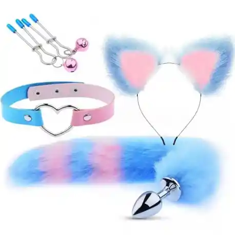 Kit Anal Con Plug, Pezoneras, Orejas Y Mordaza Fantasy