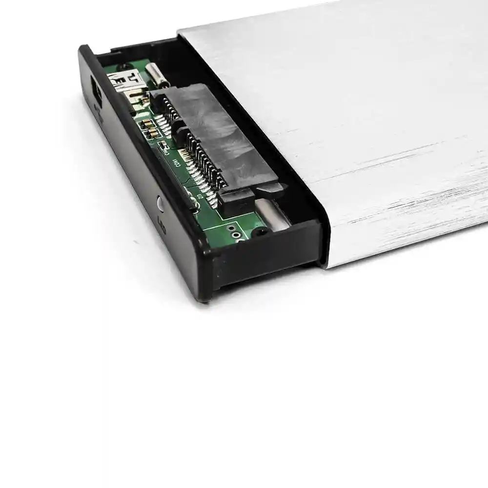 Caja Externa Para Hdd Ssd Sata 2.5 Pulgadas Usb 2.0 Aluminio Plateado